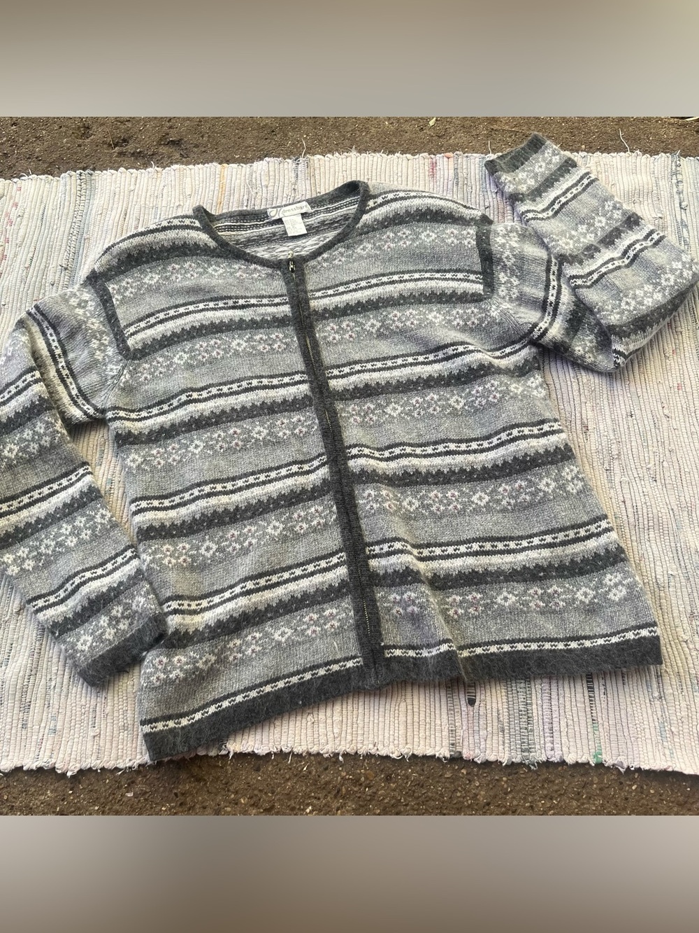 Vintage silk angora Fair Isle Sweater Full Zip
